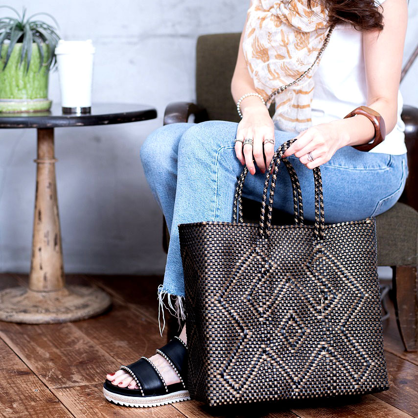 メルカドバッグM 黒×金（カングレホ） | メキシコ直輸入メルカドバッグ