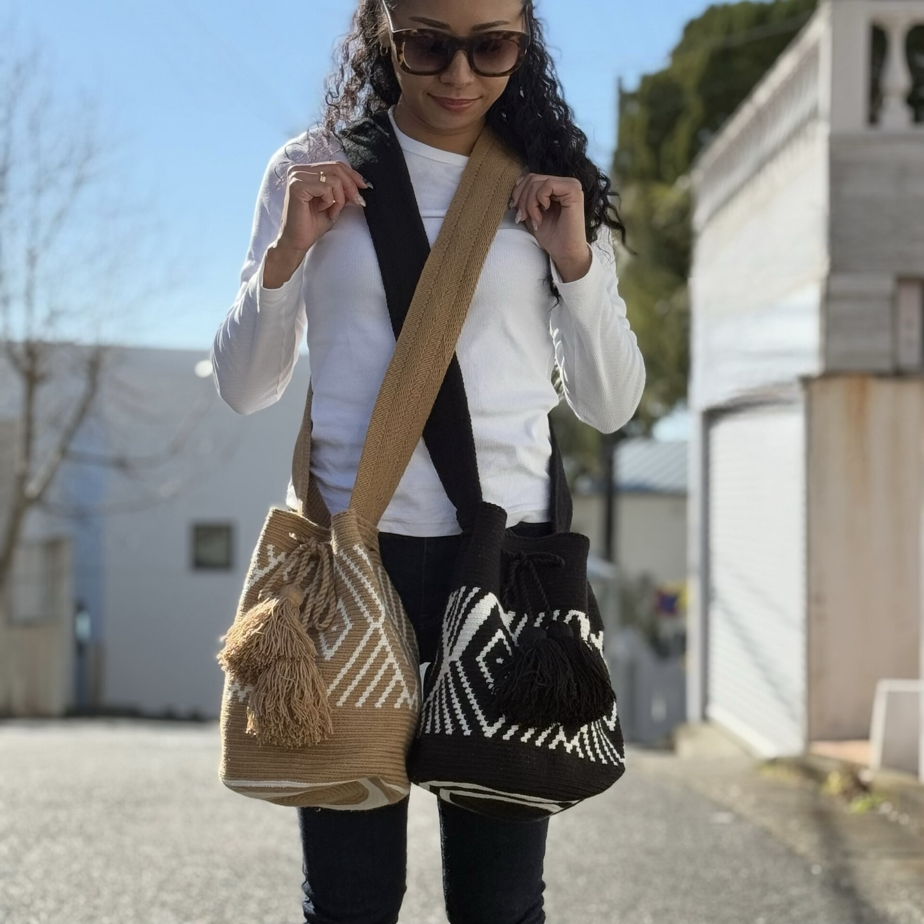 Wayuu Bag（ワユーバッグ ）Mサイズ ベージュ×白 | メキシコ直輸入