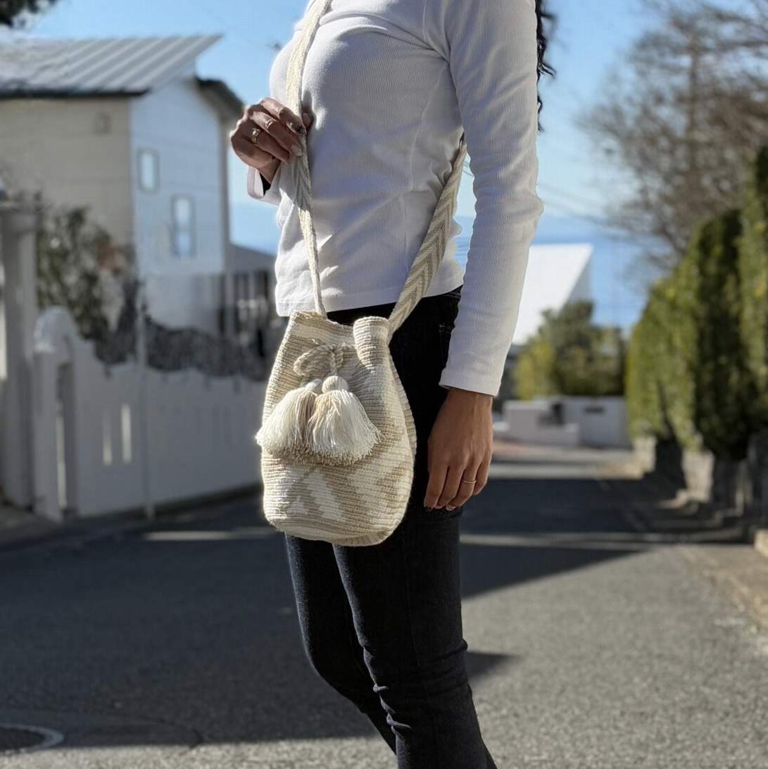 Wayuu Bag（ワユーバッグ ）Sサイズ ベージュ×白 | メキシコ直輸入